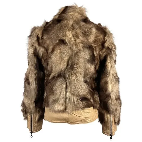 Y2K Fox Fur & Lambskin Leather Moto Jacket Reversible S
